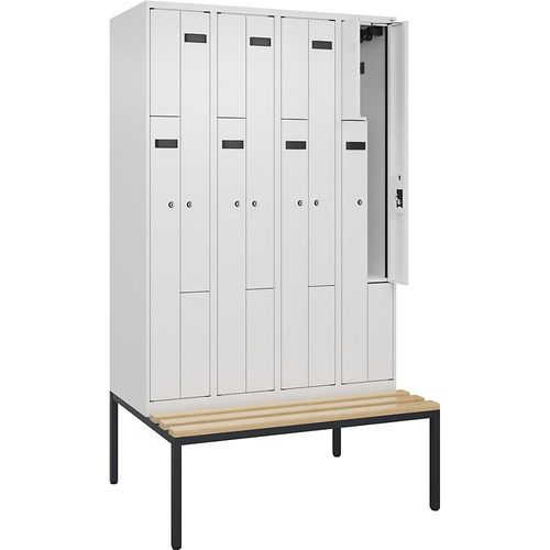 4068192996743 - Z-Spind Evolo PLUS Sitzbank 4 Abteile weiß B 1200 mm Zylinderschloss mit untergebauter Sitzbank Buche kaiserkraft