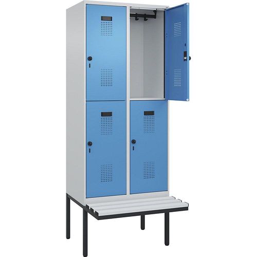 4068192358602 - Doppelstock-Spind Evolo PLUS Sitzbank 2 Abteile lichtgrau lichtblau B 800 mm Sicherheits-Drehriegel mit auskragender Sitzbank Kunststoff kaiserkraft 4068192358602 - Doppelstock-Spind Evolo PLUS Sitzbank 2 Abteile lichtgrau lichtblau B 800 mm Sicherheits-Drehriegel mit auskragender Sitzbank Kunststoff kaiserkraft