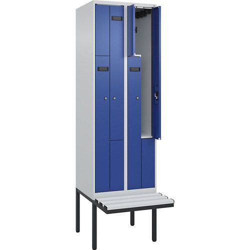 4068427098556 - Z-Spind Evolo PLUS Sitzbank 2 Abteile lichtgrau   enzianblau B 600 mm Zylinderschloss mit auskragender Sitzbank Kunststoff kaiserkraft