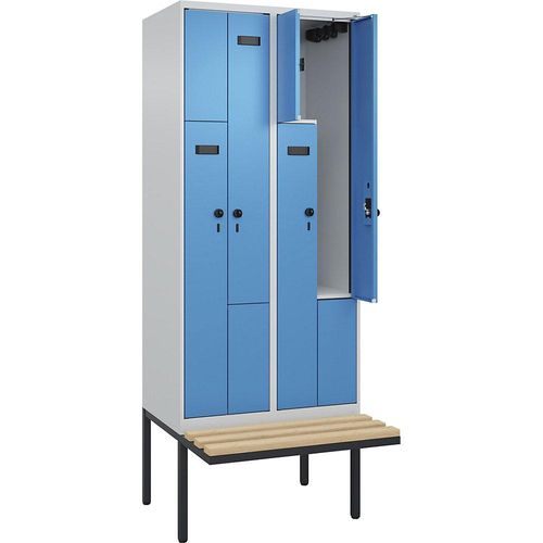 4068192931881 - Z-Spind Evolo PLUS Sitzbank 2 Abteile lichtgrau lichtblau B 800 mm Sicherheits-Drehriegel mit auskragender Sitzbank Buche kaiserkraft 4068192931881 - Z-Spind Evolo PLUS Sitzbank 2 Abteile lichtgrau lichtblau B 800 mm Sicherheits-Drehriegel mit auskragender Sitzbank Buche kaiserkraft