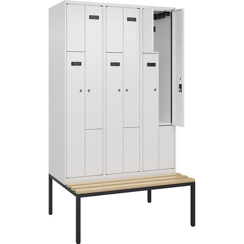 4068192997672 - Z-Spind Evolo PLUS Sitzbank 3 Abteile weiß B 1200 mm Zylinderschloss mit untergebauter Sitzbank Buche kaiserkraft