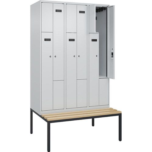 4068192978510 - Z-Spind Evolo PLUS Sitzbank 3 Abteile lichtgrau   lichtgrau B 1200 mm Zylinderschloss mit untergebauter Sitzbank Buche kaiserkraft