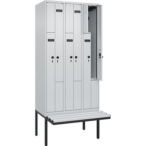 4068427100068 - Z-Spind Evolo PLUS Sitzbank 3 Abteile lichtgrau   lichtgrau B 900 mm Sicherheits-Drehriegel mit auskragender Sitzbank Kunststoff kaiserkraft