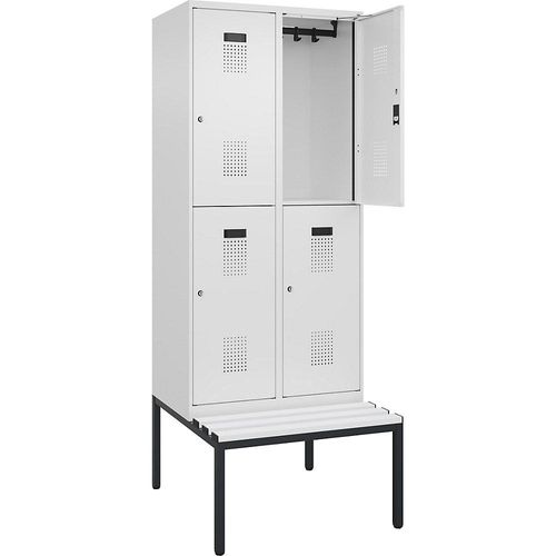 4068192404767 - Doppelstock-Spind Evolo PLUS Sitzbank 2 Abteile weiß B 800 mm Zylinderschloss mit untergebauter Sitzbank Kunststoff kaiserkraft