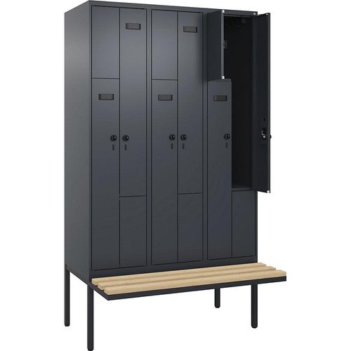 4068192922063 - Z-Spind Evolo PLUS Sitzbank 3 Abteile grau B 1200 mm Sicherheits-Drehriegel mit auskragender Sitzbank Buche kaiserkraft