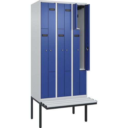 4068427100259 - Z-Spind Evolo PLUS Sitzbank 3 Abteile lichtgrau   enzianblau B 900 mm Zylinderschloss mit auskragender Sitzbank Kunststoff kaiserkraft