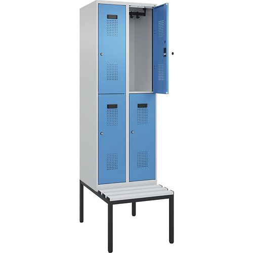 4068192389132 - Doppelstock-Spind Evolo PLUS Sitzbank 2 Abteile lichtgrau lichtblau B 600 mm Zylinderschloss mit untergebauter Sitzbank Kunststoff kaiserkraft 4068192389132 - Doppelstock-Spind Evolo PLUS Sitzbank 2 Abteile lichtgrau lichtblau B 600 mm Zylinderschloss mit untergebauter Sitzbank Kunststoff kaiserkraft