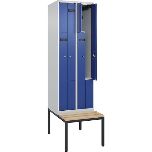 4068192971313 - Z-Spind Evolo PLUS Sitzbank 2 Abteile lichtgrau enzianblau B 600 mm Zylinderschloss mit untergebauter Sitzbank Buche kaiserkraft 4068192971313 - Z-Spind Evolo PLUS Sitzbank 2 Abteile lichtgrau enzianblau B 600 mm Zylinderschloss mit untergebauter Sitzbank Buche kaiserkraft