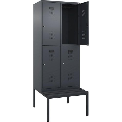 4068192399117 - Doppelstock-Spind Evolo PLUS Sitzbank 2 Abteile grau B 800 mm Zylinderschloss mit untergebauter Sitzbank Kunststoff kaiserkraft