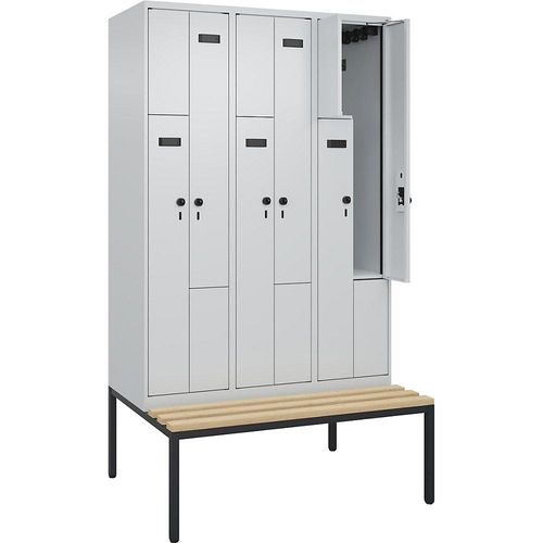 4068192910749 - Z-Spind Evolo PLUS Sitzbank 3 Abteile lichtgrau lichtgrau B 1200 mm Sicherheits-Drehriegel mit untergebauter Sitzbank Buche kaiserkraft 4068192910749 - Z-Spind Evolo PLUS Sitzbank 3 Abteile lichtgrau lichtgrau B 1200 mm Sicherheits-Drehriegel mit untergebauter Sitzbank Buche kaiserkraft