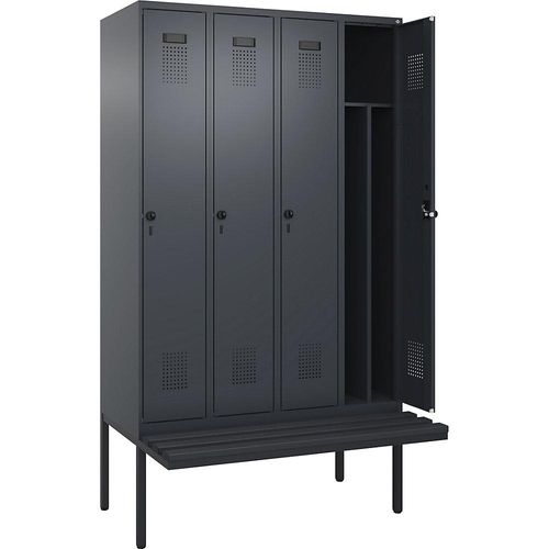 4068192368830 - Schwarz-Weiß-Spind Evolo PLUS Sitzbank schmal 4 Abteile Trennwand verkürzt grau B 1200 mm Sicherheits-Drehriegel mit auskragender Sitzbank Kunststoff kaiserkraft 4068192368830 - Schwarz-Weiß-Spind Evolo PLUS Sitzbank schmal 4 Abteile Trennwand verkürzt grau B 1200 mm Sicherheits-Drehriegel mit auskragender Sitzbank Kunststoff kaiserkraft