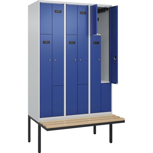 4068192975175 - Z-Spind Evolo PLUS Sitzbank 3 Abteile lichtgrau enzianblau B 1200 mm Zylinderschloss mit auskragender Sitzbank Buche kaiserkraft 4068192975175 - Z-Spind Evolo PLUS Sitzbank 3 Abteile lichtgrau enzianblau B 1200 mm Zylinderschloss mit auskragender Sitzbank Buche kaiserkraft