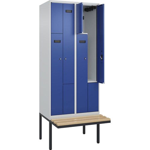 4068192974314 - Z-Spind Evolo PLUS Sitzbank 2 Abteile lichtgrau   enzianblau B 800 mm Zylinderschloss mit auskragender Sitzbank Buche kaiserkraft