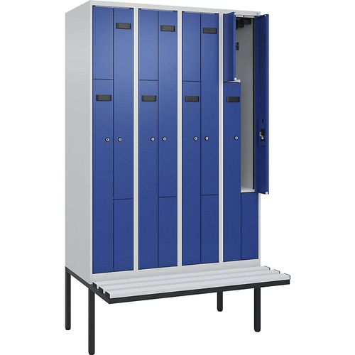 4068427101959 - Z-Spind Evolo PLUS Sitzbank 4 Abteile lichtgrau   enzianblau B 1200 mm Zylinderschloss mit auskragender Sitzbank Kunststoff kaiserkraft