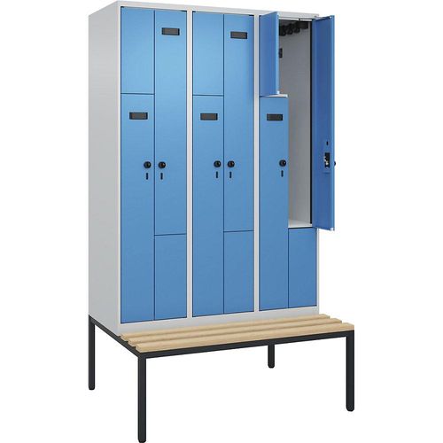 4068192932840 - Z-Spind Evolo PLUS Sitzbank 3 Abteile lichtgrau lichtblau B 1200 mm Sicherheits-Drehriegel mit untergebauter Sitzbank Buche kaiserkraft 4068192932840 - Z-Spind Evolo PLUS Sitzbank 3 Abteile lichtgrau lichtblau B 1200 mm Sicherheits-Drehriegel mit untergebauter Sitzbank Buche kaiserkraft