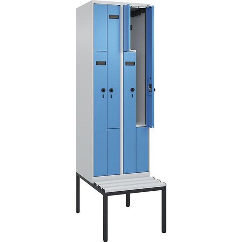 4068427109924 - Z-Spind Evolo PLUS Sitzbank 2 Abteile lichtgrau   lichtblau B 600 mm Sicherheits-Drehriegel mit untergebauter Sitzbank Kunststoff kaiserkraft