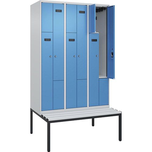 4068427112740 - Z-Spind Evolo PLUS Sitzbank 3 Abteile lichtgrau   lichtblau B 1200 mm Zylinderschloss mit untergebauter Sitzbank Kunststoff kaiserkraft