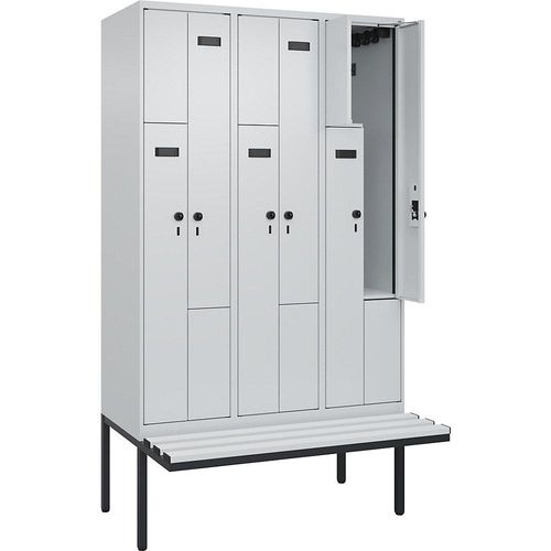 4068427100914 - Z-Spind Evolo PLUS Sitzbank 3 Abteile lichtgrau   lichtgrau B 1200 mm Sicherheits-Drehriegel mit auskragender Sitzbank Kunststoff kaiserkraft