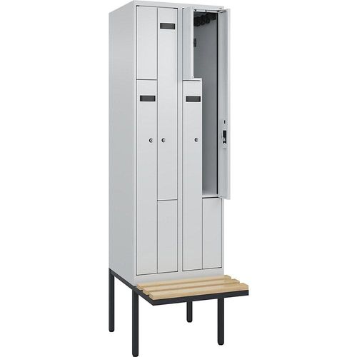 4068192975892 - Z-Spind Evolo PLUS Sitzbank 2 Abteile lichtgrau   lichtgrau B 600 mm Zylinderschloss mit auskragender Sitzbank Buche kaiserkraft