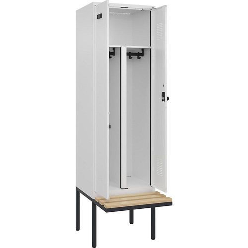 4068192218777 - Schwarz-Weiß-Spind Evolo PLUS Sitzbank 2 Abteile Trennwand verkürzt weiß B 600 mm Sicherheits-Drehriegel mit auskragender Sitzbank Buche kaiserkraft 4068192218777 - Schwarz-Weiß-Spind Evolo PLUS Sitzbank 2 Abteile Trennwand verkürzt weiß B 600 mm Sicherheits-Drehriegel mit auskragender Sitzbank Buche kaiserkraft