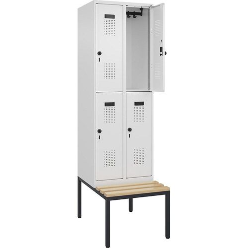 4068192217763 - Doppelstock-Spind Evolo PLUS Sitzbank 2 Abteile weiß B 600 mm Sicherheits-Drehriegel mit untergebauter Sitzbank Buche kaiserkraft 4068192217763 - Doppelstock-Spind Evolo PLUS Sitzbank 2 Abteile weiß B 600 mm Sicherheits-Drehriegel mit untergebauter Sitzbank Buche kaiserkraft