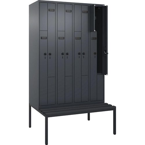 4068427113419 - Z-Spind Evolo PLUS Sitzbank 4 Abteile grau B 1200 mm Sicherheits-Drehriegel mit untergebauter Sitzbank Kunststoff kaiserkraft