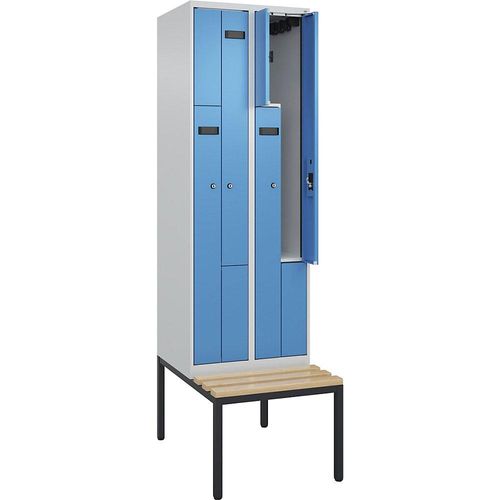 4068192976882 - Z-Spind Evolo PLUS Sitzbank 2 Abteile lichtgrau   lichtblau B 600 mm Zylinderschloss mit untergebauter Sitzbank Buche kaiserkraft