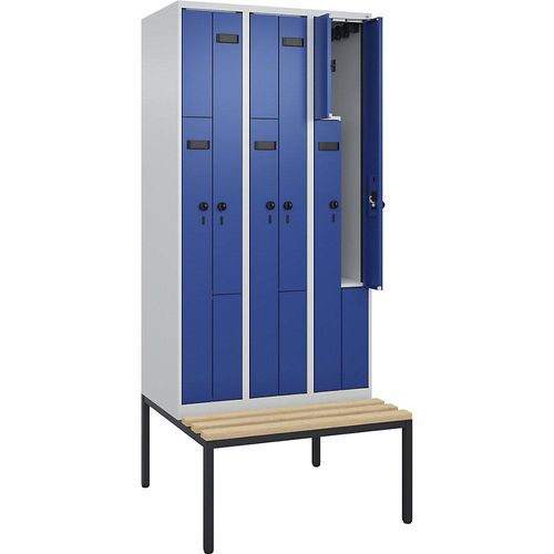 4068192923954 - Z-Spind Evolo PLUS Sitzbank 3 Abteile lichtgrau enzianblau B 900 mm Sicherheits-Drehriegel mit untergebauter Sitzbank Buche kaiserkraft 4068192923954 - Z-Spind Evolo PLUS Sitzbank 3 Abteile lichtgrau enzianblau B 900 mm Sicherheits-Drehriegel mit untergebauter Sitzbank Buche kaiserkraft