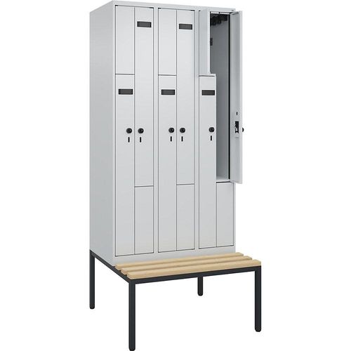 4068192908715 - Z-Spind Evolo PLUS Sitzbank 3 Abteile lichtgrau   lichtgrau B 900 mm Sicherheits-Drehriegel mit untergebauter Sitzbank Buche kaiserkraft