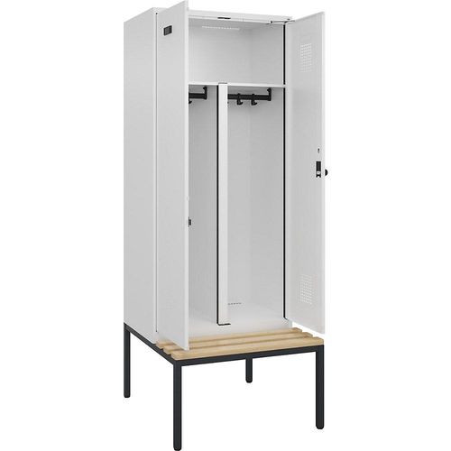 4068192219019 - Schwarz-Weiß-Spind Evolo PLUS Sitzbank 2 Abteile Trennwand verkürzt weiß B 800 mm Sicherheits-Drehriegel mit untergebauter Sitzbank Buche kaiserkraft 4068192219019 - Schwarz-Weiß-Spind Evolo PLUS Sitzbank 2 Abteile Trennwand verkürzt weiß B 800 mm Sicherheits-Drehriegel mit untergebauter Sitzbank Buche kaiserkraft