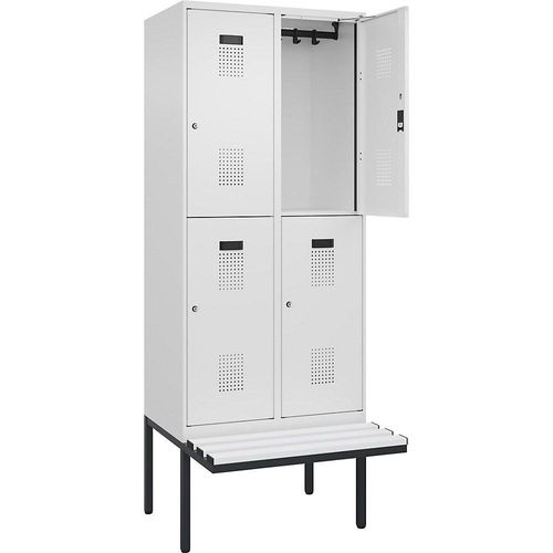 4068192405054 - Doppelstock-Spind Evolo PLUS Sitzbank 2 Abteile weiß B 800 mm Zylinderschloss mit auskragender Sitzbank Kunststoff kaiserkraft