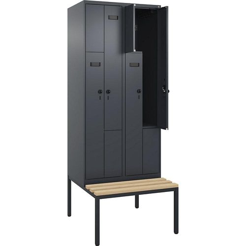 4068192921547 - Z-Spind Evolo PLUS Sitzbank 2 Abteile grau B 800 mm Sicherheits-Drehriegel mit untergebauter Sitzbank Buche kaiserkraft