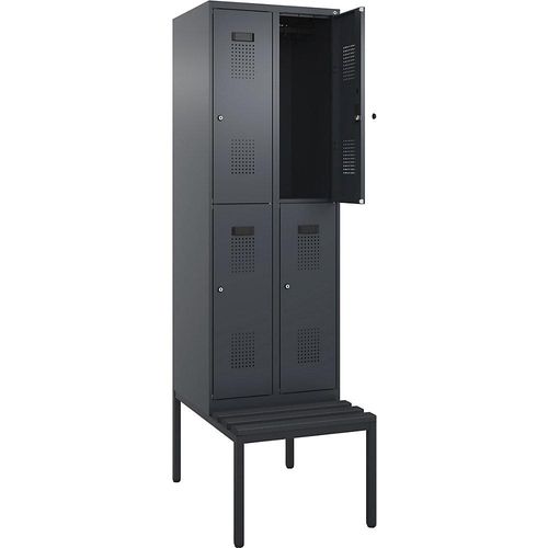 4068192398967 - Doppelstock-Spind Evolo PLUS Sitzbank 2 Abteile grau B 600 mm Zylinderschloss mit untergebauter Sitzbank Kunststoff kaiserkraft