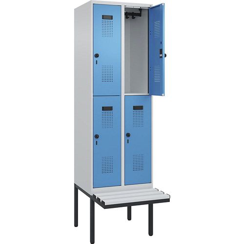4068192358527 - Doppelstock-Spind Evolo PLUS Sitzbank 2 Abteile lichtgrau   lichtblau B 600 mm Sicherheits-Drehriegel mit auskragender Sitzbank Kunststoff kaiserkraft