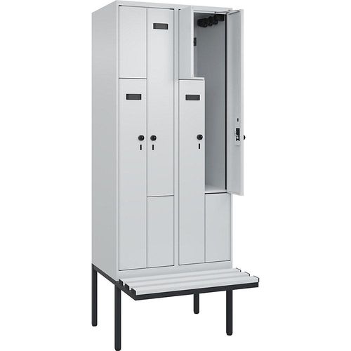 4068427099218 - Z-Spind Evolo PLUS Sitzbank 2 Abteile lichtgrau   lichtgrau B 800 mm Sicherheits-Drehriegel mit auskragender Sitzbank Kunststoff kaiserkraft