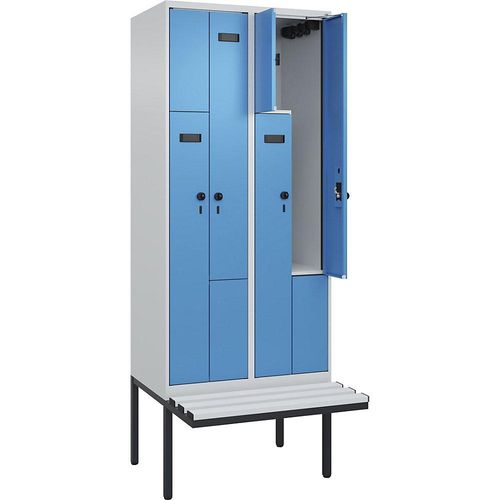 4068427099157 - Z-Spind Evolo PLUS Sitzbank 2 Abteile lichtgrau   lichtblau B 800 mm Sicherheits-Drehriegel mit auskragender Sitzbank Kunststoff kaiserkraft