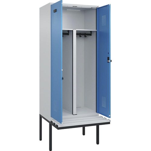 4068192359128 - Schwarz-Weiß-Spind Evolo PLUS Sitzbank 2 Abteile Trennwand verkürzt lichtgrau lichtblau B 800 mm Sicherheits-Drehriegel mit auskragender Sitzbank Kunststoff kaiserkraft 4068192359128 - Schwarz-Weiß-Spind Evolo PLUS Sitzbank 2 Abteile Trennwand verkürzt lichtgrau lichtblau B 800 mm Sicherheits-Drehriegel mit auskragender Sitzbank Kunststoff kaiserkraft