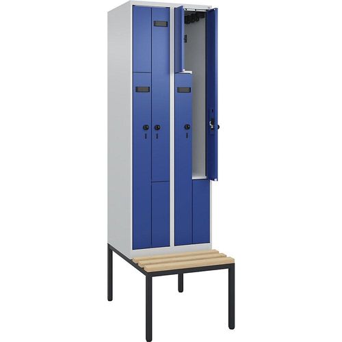 4068192923084 - Z-Spind Evolo PLUS Sitzbank 2 Abteile lichtgrau enzianblau B 600 mm Sicherheits-Drehriegel mit untergebauter Sitzbank Buche kaiserkraft 4068192923084 - Z-Spind Evolo PLUS Sitzbank 2 Abteile lichtgrau enzianblau B 600 mm Sicherheits-Drehriegel mit untergebauter Sitzbank Buche kaiserkraft