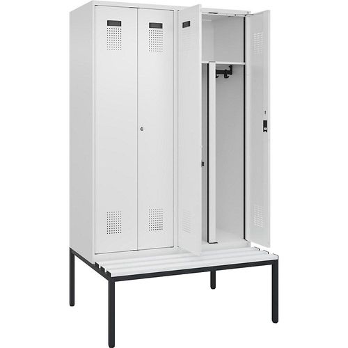 4068192405528 - Schwarz-Weiß-Spind Evolo PLUS Sitzbank 4 Abteile Trennwand verkürzt weiß B 1200 mm Zylinderschloss mit untergebauter Sitzbank Kunststoff kaiserkraft