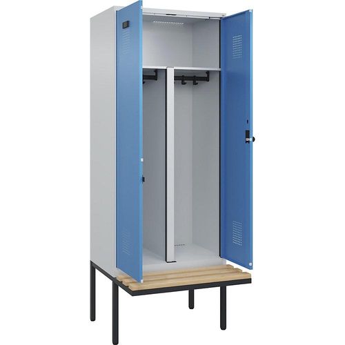 4068192157830 - Schwarz-Weiß-Spind Evolo PLUS Sitzbank 2 Abteile Trennwand verkürzt lichtgrau lichtblau B 800 mm Sicherheits-Drehriegel mit auskragender Sitzbank Buche kaiserkraft 4068192157830 - Schwarz-Weiß-Spind Evolo PLUS Sitzbank 2 Abteile Trennwand verkürzt lichtgrau lichtblau B 800 mm Sicherheits-Drehriegel mit auskragender Sitzbank Buche kaiserkraft