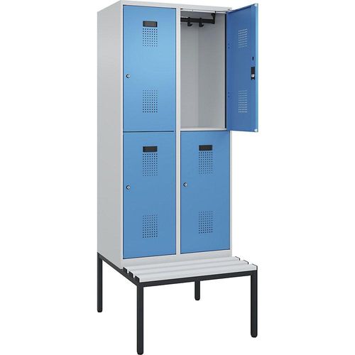 4068192389262 - Doppelstock-Spind Evolo PLUS Sitzbank 2 Abteile lichtgrau   lichtblau B 800 mm Zylinderschloss mit untergebauter Sitzbank Kunststoff kaiserkraft