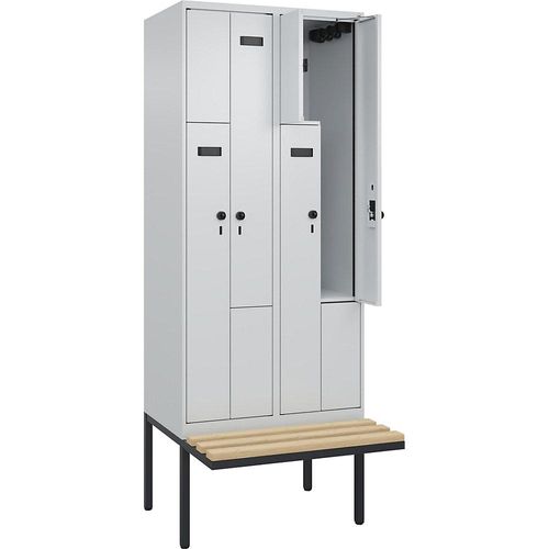 4068192910121 - Z-Spind Evolo PLUS Sitzbank 2 Abteile lichtgrau   lichtgrau B 800 mm Sicherheits-Drehriegel mit auskragender Sitzbank Buche kaiserkraft