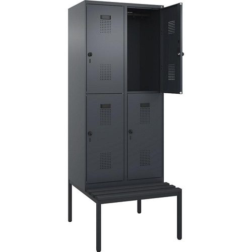 4068192368441 - Doppelstock-Spind Evolo PLUS Sitzbank 2 Abteile grau B 800 mm Sicherheits-Drehriegel mit untergebauter Sitzbank Kunststoff kaiserkraft