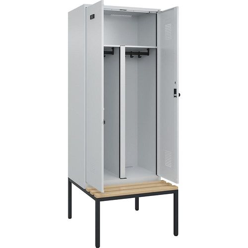 4068192197928 - Schwarz-Weiß-Spind Evolo PLUS Sitzbank 2 Abteile Trennwand verkürzt lichtgrau lichtgrau B 800 mm Sicherheits-Drehriegel mit untergebauter Sitzbank Buche kaiserkraft 4068192197928 - Schwarz-Weiß-Spind Evolo PLUS Sitzbank 2 Abteile Trennwand verkürzt lichtgrau lichtgrau B 800 mm Sicherheits-Drehriegel mit untergebauter Sitzbank Buche kaiserkraft