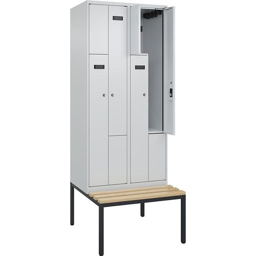 4068192977940 - Z-Spind Evolo PLUS Sitzbank 2 Abteile lichtgrau   lichtgrau B 800 mm Zylinderschloss mit untergebauter Sitzbank Buche kaiserkraft
