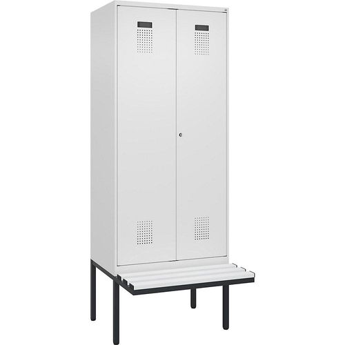 4068192405580 - Schwarz-Weiß-Spind Evolo PLUS Sitzbank 2 Abteile Trennwand verkürzt weiß B 800 mm Zylinderschloss mit auskragender Sitzbank Kunststoff kaiserkraft