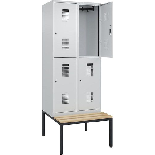 4068192282082 - Doppelstock-Spind Evolo PLUS Sitzbank 2 Abteile lichtgrau   lichtgrau B 800 mm Zylinderschloss mit untergebauter Sitzbank Buche kaiserkraft