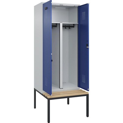 4068192262268 - Schwarz-Weiß-Spind Evolo PLUS Sitzbank 2 Abteile Trennwand verkürzt lichtgrau enzianblau B 800 mm Zylinderschloss mit untergebauter Sitzbank Buche kaiserkraft 4068192262268 - Schwarz-Weiß-Spind Evolo PLUS Sitzbank 2 Abteile Trennwand verkürzt lichtgrau enzianblau B 800 mm Zylinderschloss mit untergebauter Sitzbank Buche kaiserkraft