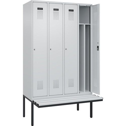 4068192396147 - Schwarz-Weiß-Spind Evolo PLUS Sitzbank schmal 4 Abteile Trennwand verkürzt lichtgrau lichtgrau B 1200 mm Zylinderschloss mit auskragender Sitzbank Kunststoff kaiserkraft 4068192396147 - Schwarz-Weiß-Spind Evolo PLUS Sitzbank schmal 4 Abteile Trennwand verkürzt lichtgrau lichtgrau B 1200 mm Zylinderschloss mit auskragender Sitzbank Kunststoff kaiserkraft