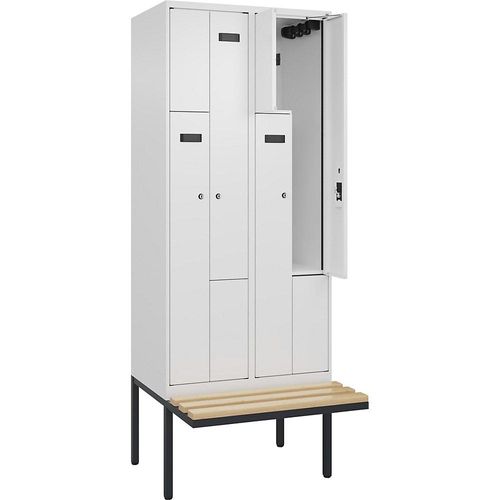 4068192997320 - Z-Spind Evolo PLUS Sitzbank 2 Abteile weiß B 800 mm Zylinderschloss mit auskragender Sitzbank Buche kaiserkraft